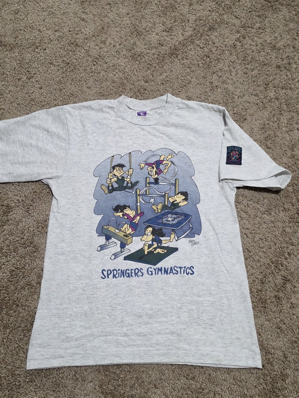 Vintage 80s Springers Gymnastics Humor Design Graphic T-Shirt, Size S